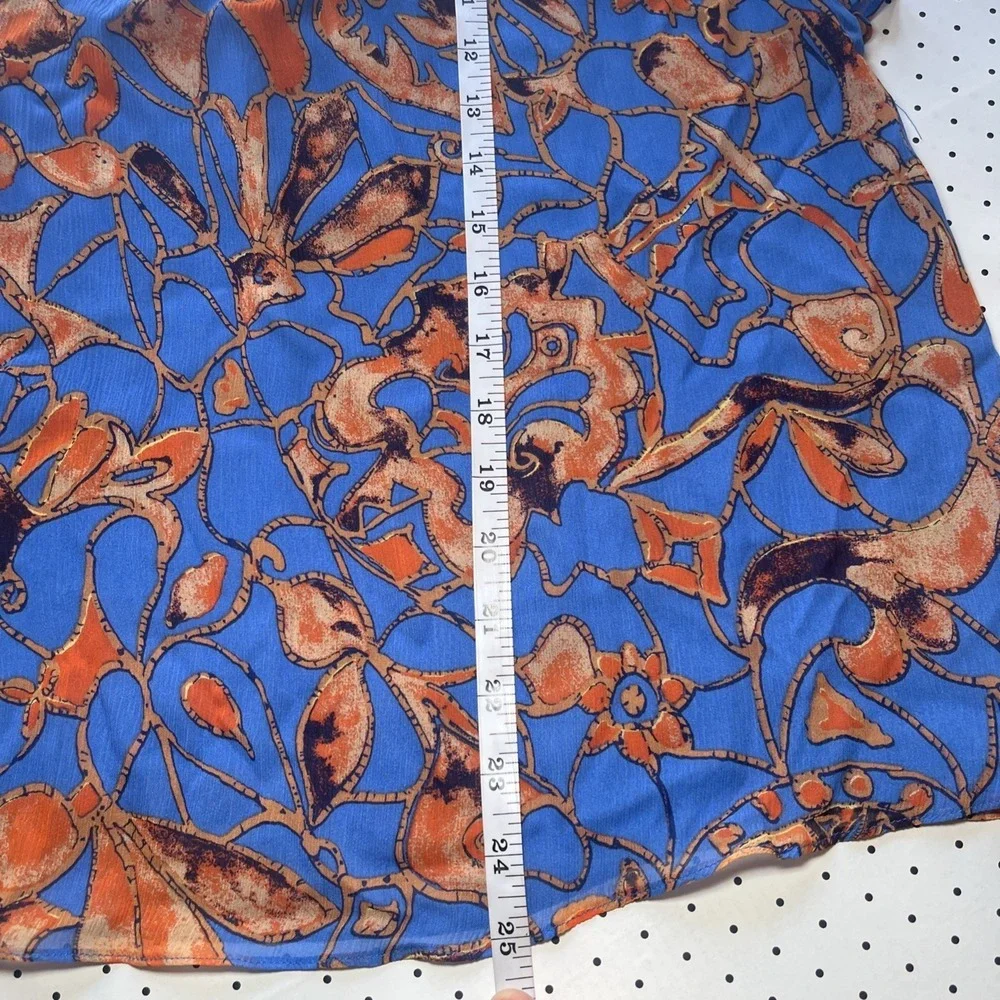 A.L.C. 100% Silk Ruffle Sleeve Blouse Size 2 Blue Orange Abstract Print Top - Picture 7 of 8